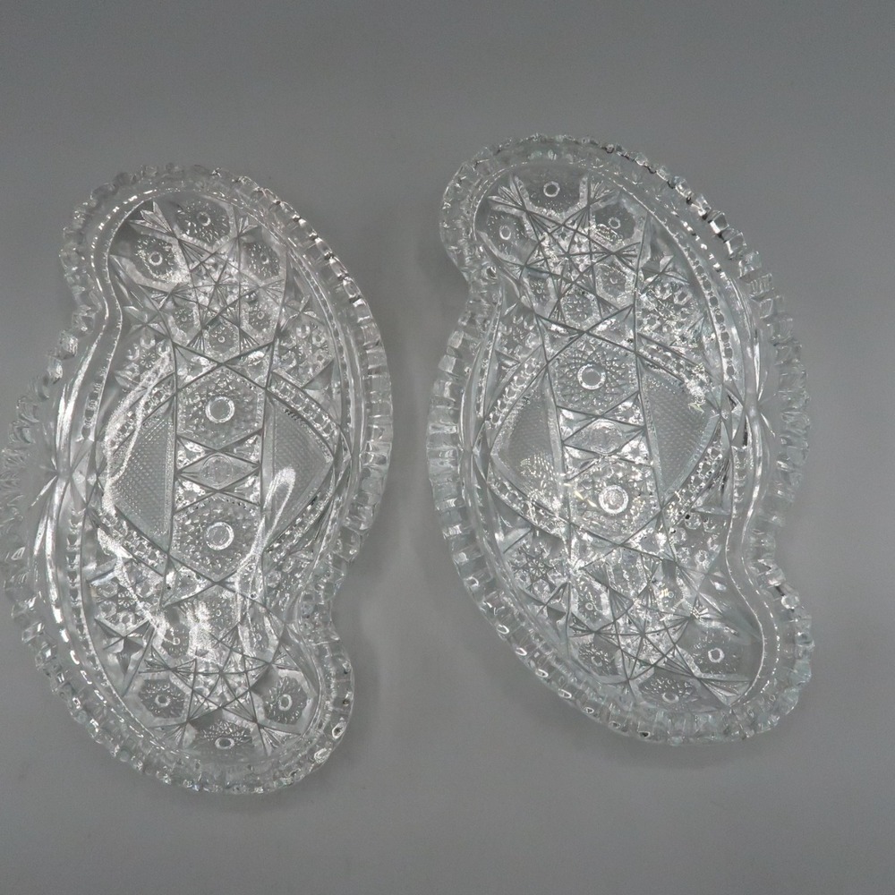 2 Vintage EAPG McKee Jeannette Co. Glass‎ Fentec Pattern Cut Glass Relish Dish